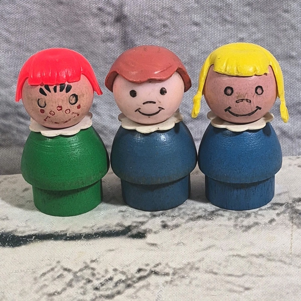 Fisher Price 3 Wooden Figures Children Kids Girls‎ Blonde Brunette Redhead